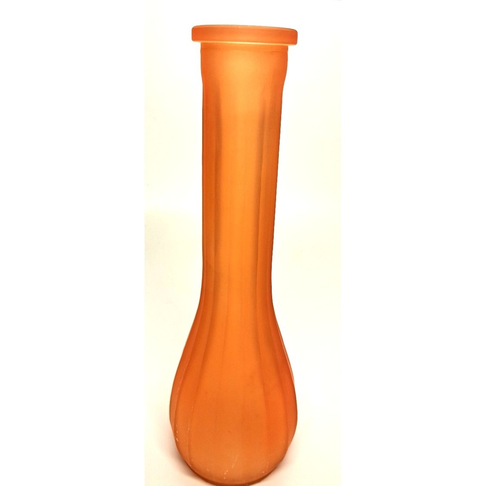 Vintage Vase Beautiful Orange Hue, Ribbed Glass 8.5 Inches, #2